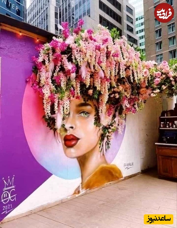 نقاشی دیواری با گل‌آرایی سه‌بعدی، OGMillie و Floratorium در نیویورک