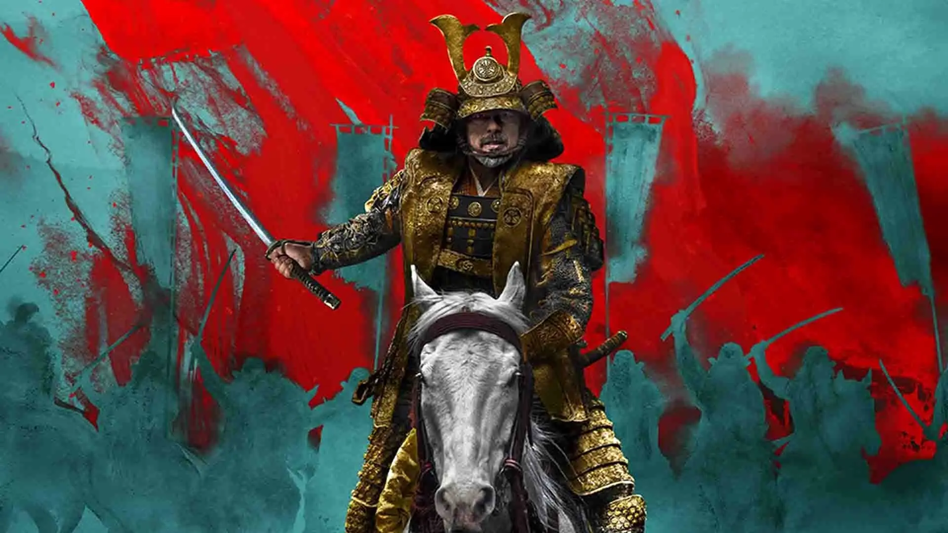 هیرویوکی سانادا روی اسب در سریال Shōgun