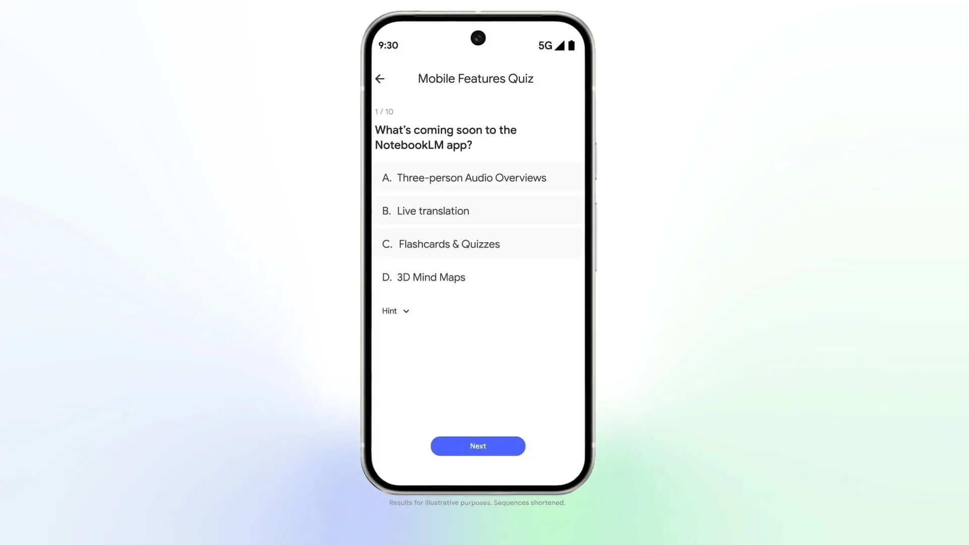 کارت کوییز در اپلیکیشن NotebookLM